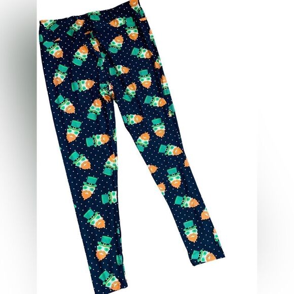 LuLaRoe Women’s TC Leggings Kelly Green Leprechauns Irish St. Patrick’s Day - Picture 2 of 12